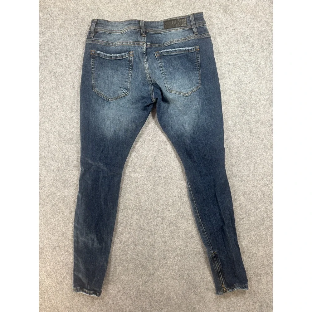YoungLA Distressed Skinny Jeans 28 Blue Ripped Ankle Zip Denim